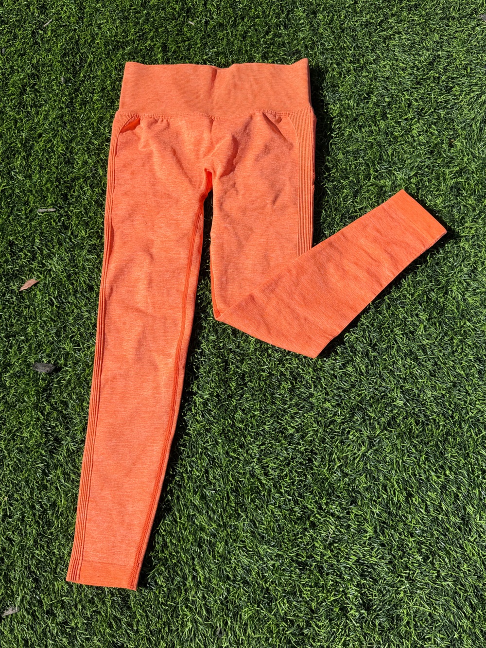 Women's Butt Scrunch Seamless Orange Leggings with High Waist - Picture 2 of 6